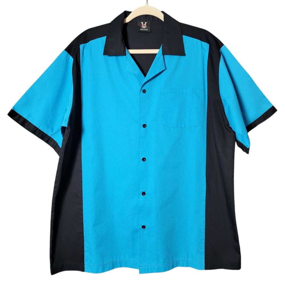 Hilton Bowling Retro Mens Rockabilly Short Sleeve Button Up Colorblock Shirt L